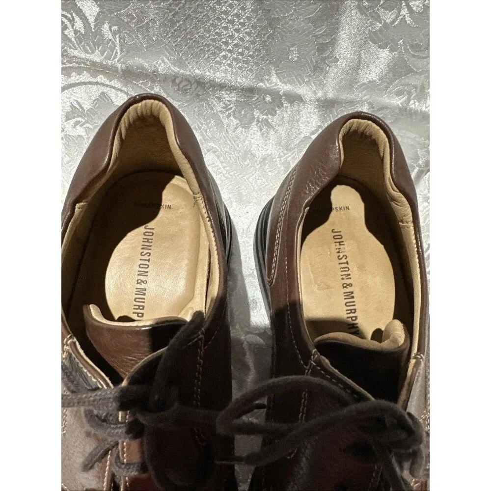 JOHNSTON & MURPHY Sheep Skin Leather Shoes Made In Brazil- Brown- Size 10.5
